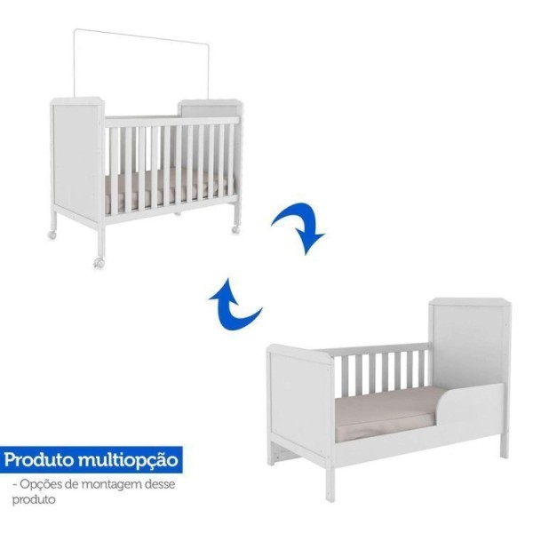 Encontraproduto.com.br - Quarto de Bebê com Cômoda 1 Porta e Berço Mini Cama 100% MDF Ciranda Móveis Peroba Branco Brilho
