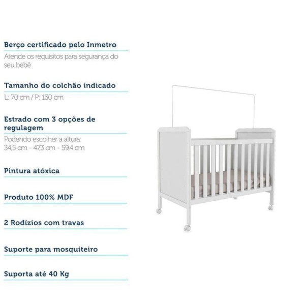 Encontraproduto.com.br - Quarto de Bebê com Cômoda 1 Porta e Berço Mini Cama 100% MDF Ciranda Móveis Peroba Branco Brilho
