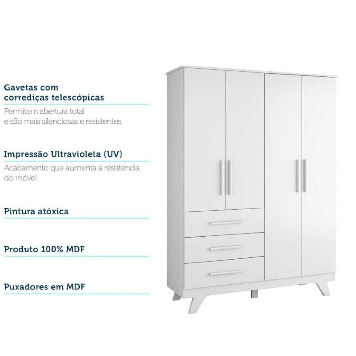 Encontraproduto.com.br - Quarto de Bebê Completo Berço Retrô com Guarda Roupa 4 Portas 3 Gavetas  100% MDF Jolie Branco Brilho
