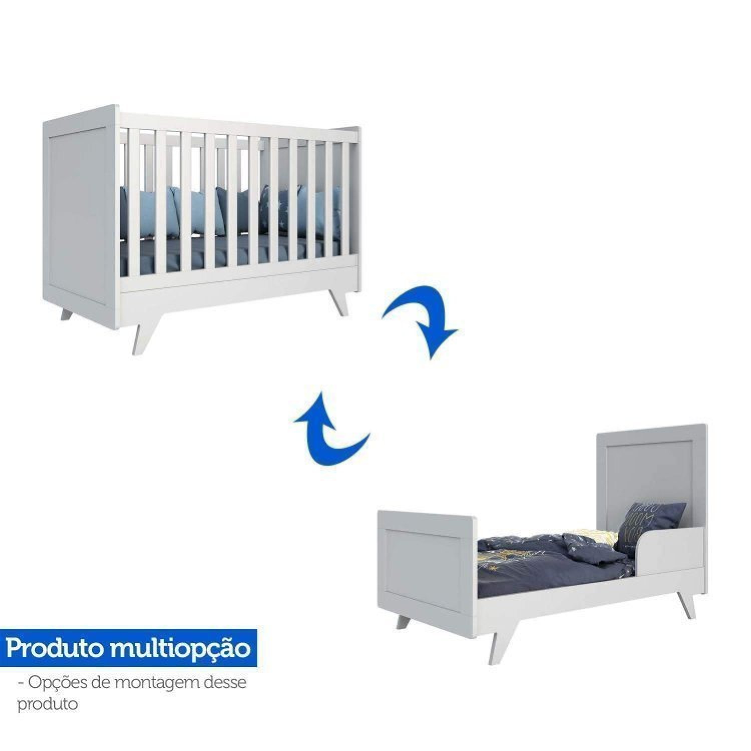 Encontraproduto.com.br - Quarto de Bebê Completo Berço Retrô com Guarda Roupa 4 Portas 3 Gavetas  100% MDF Jolie Branco Brilho