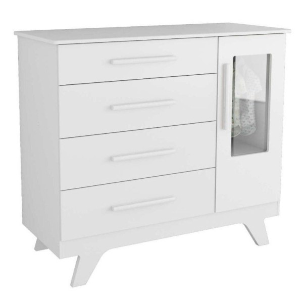 Encontraproduto.com.br - Quarto de Bebê Completo com Berço Cômoda e Guarda Roupa com Janela em Acrílico 100% MDF Jolie retrô Branco/Brilho