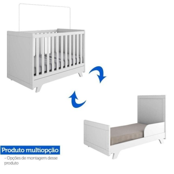 Encontraproduto.com.br - Quarto de Bebê Completo com Berço Cômoda e Guarda Roupa com Janela em Acrílico 100% MDF Jolie retrô Branco/Brilho