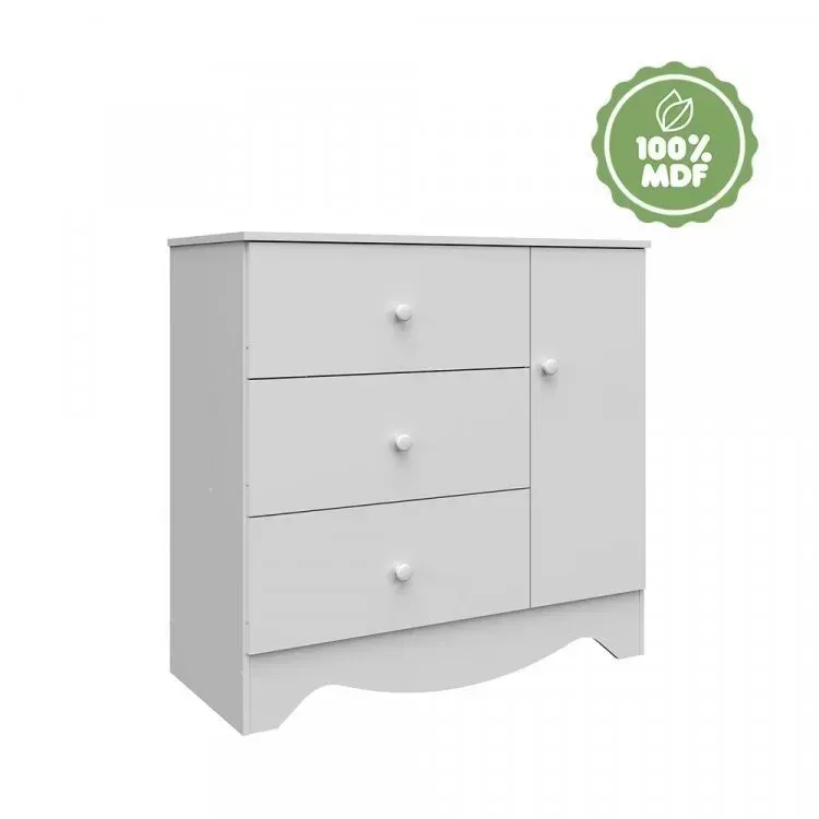 Encontraproduto.com.br - Quarto de Bebê Completo com Guarda Roupa Berço 3 em 1 e Cômoda 100% MDF Ben Móveis Peroba Branco Brilho