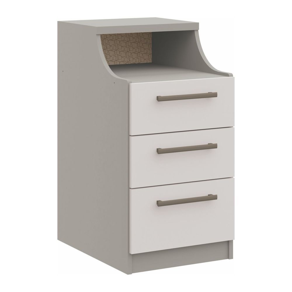 Mesa De Cabeceira 3 Gavetas 1 Nicho Elegance Niquel/Blanc