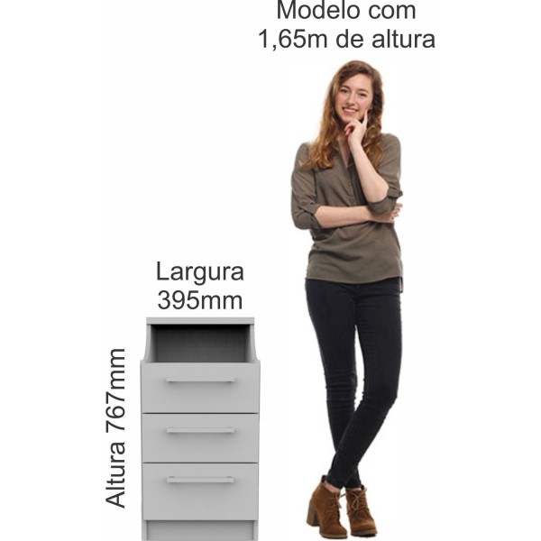 Encontraproduto.com.br - Mesa de Cabeceira 3 Gavetas 1 Nicho Elegance Móveis Castro Níquel/Angelin
