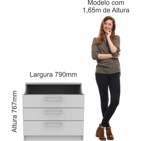 Encontraproduto.com.br - Módulo Bancada 3 Gavetas Elegance Níquel/Angelin