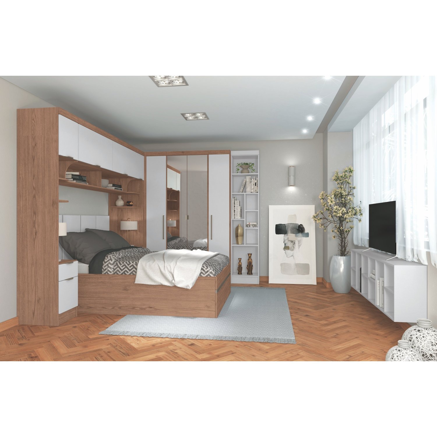 Armário Aéreo Ponte Modulado 2 Portas Infinity Móveis Castro Macadâmia/Branco