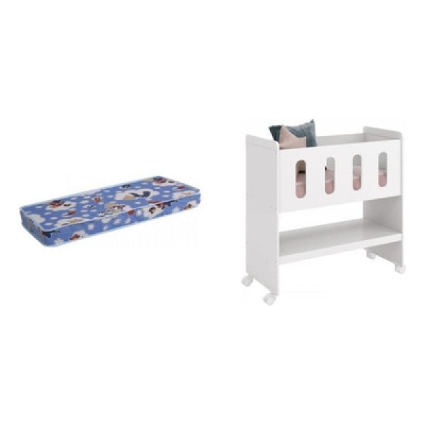 Mini Berço 3 em 1 e Colchão Zain Móveis Reller Branco Brilho