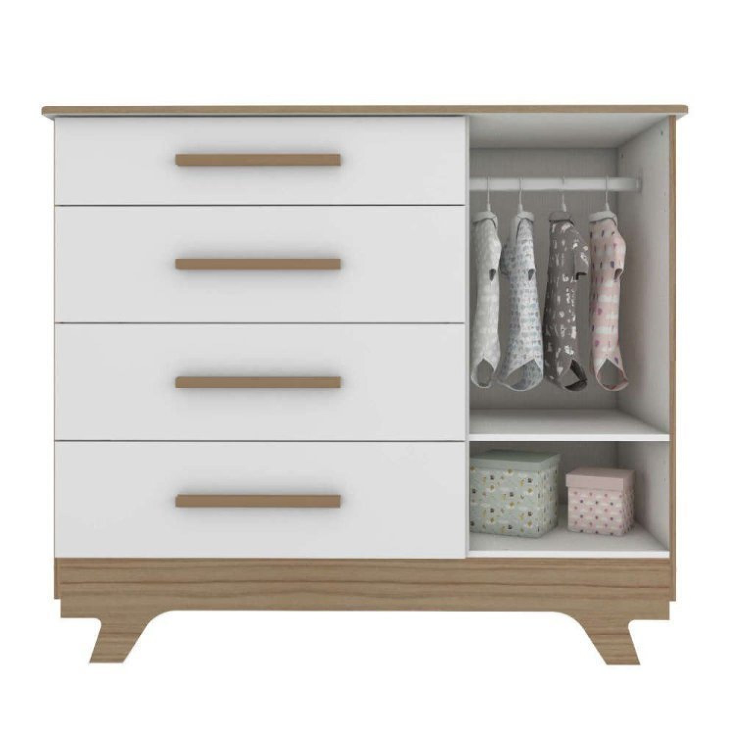 Encontraproduto.com.br - Quarto de Bebê com Cômoda 1 Porta e Berço Retrô Móveis Peroba Branco Brilho/Carvalho