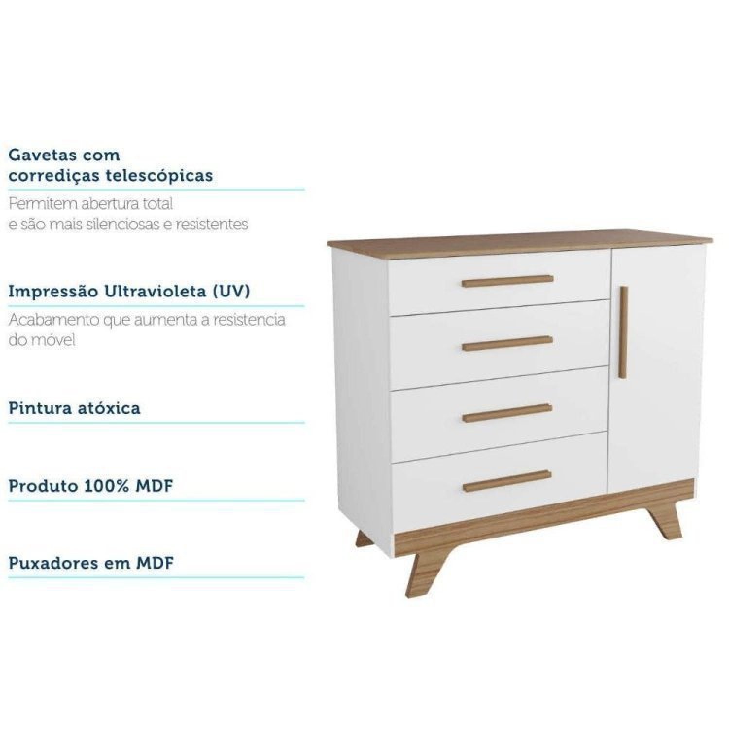 Encontraproduto.com.br - Quarto de Bebê com Cômoda 1 Porta e Berço Retrô Móveis Peroba Branco Brilho/Carvalho