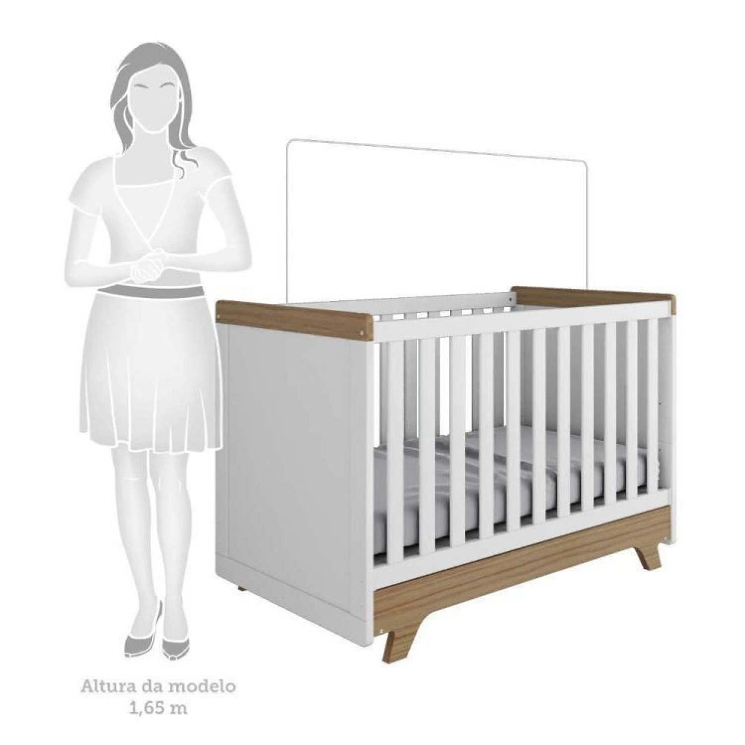 Encontraproduto.com.br - Quarto de Bebê com Cômoda 1 Porta e Berço Retrô Móveis Peroba Branco Brilho/Carvalho