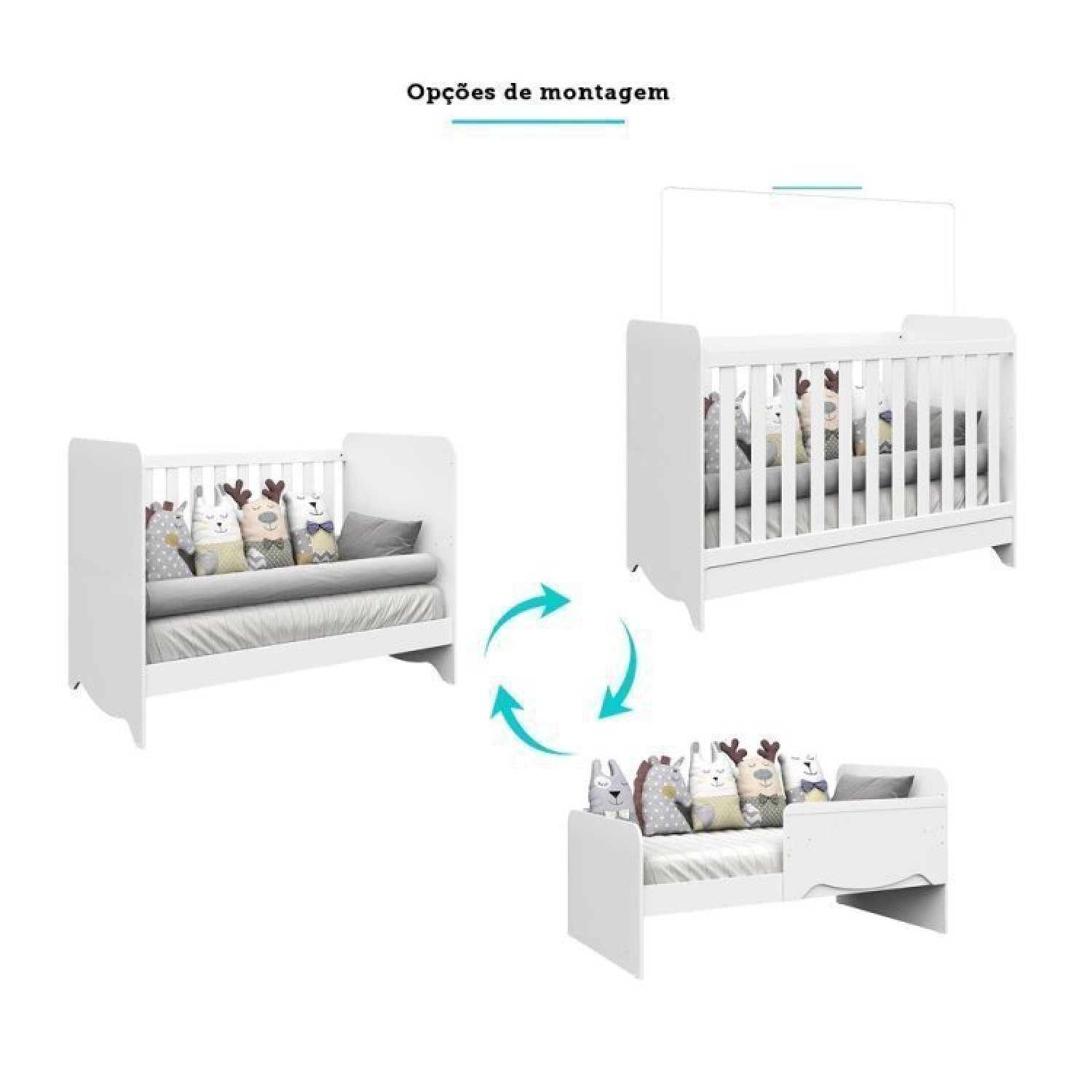 Encontraproduto.com.br - Quarto De Bebê Com Berço Americano 3 Em 1 E Guarda Roupa 3 Portas 2 Gavetas Ben Móveis Peroba Branco Brilho