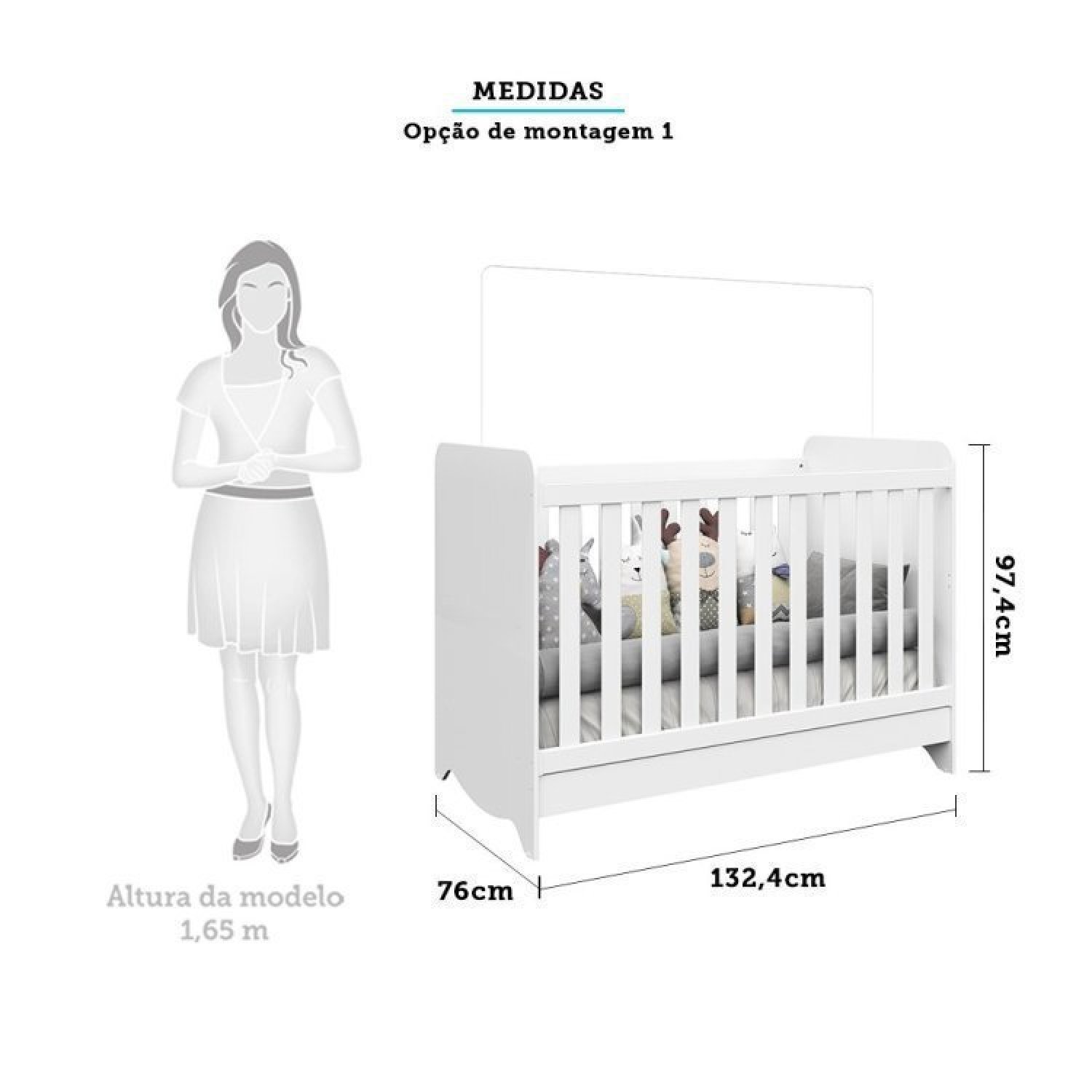 Encontraproduto.com.br - Quarto De Bebê Com Berço Americano 3 Em 1 E Guarda Roupa 3 Portas 2 Gavetas Ben Móveis Peroba Branco Brilho