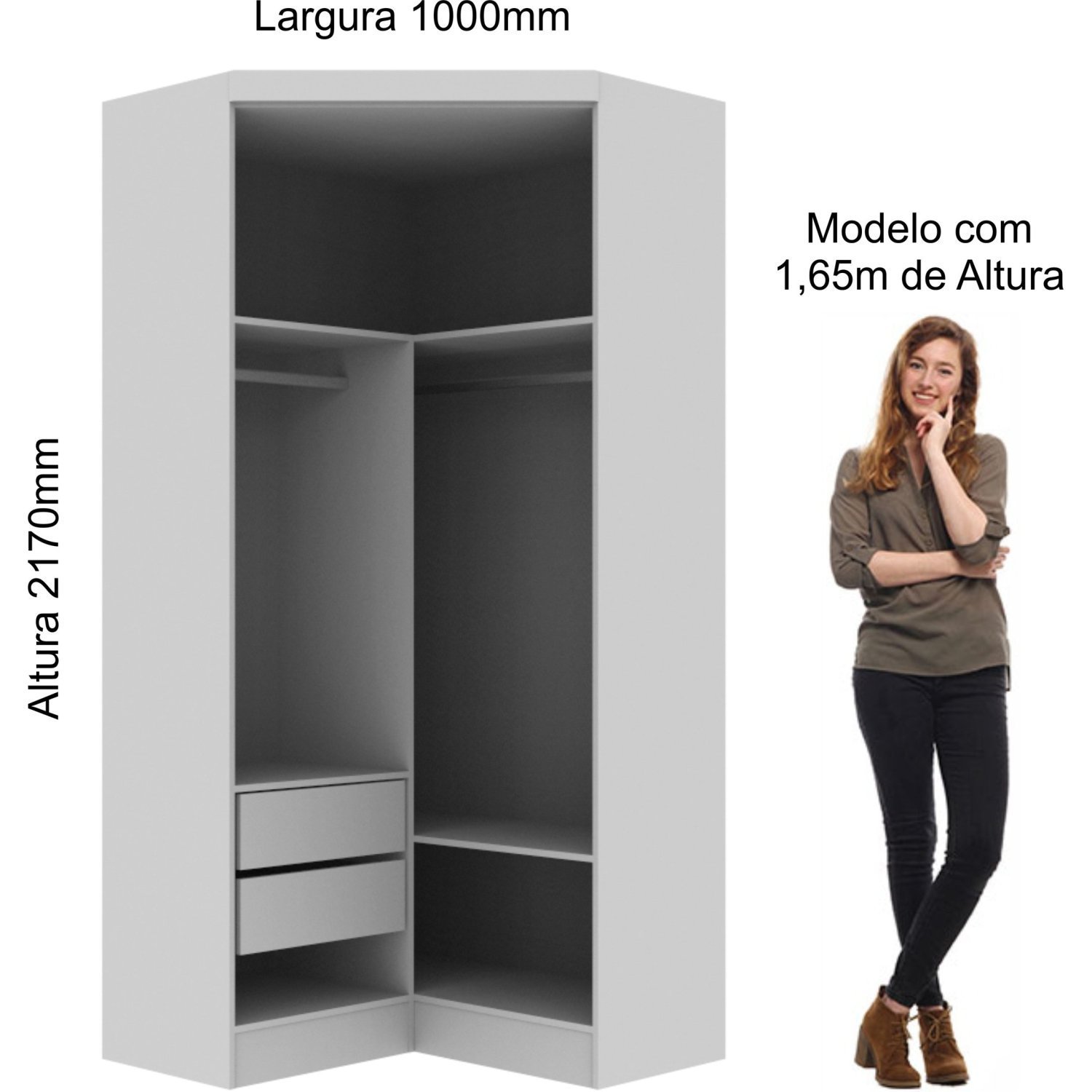 Guarda Roupa Modulado de Canto 2 Portas 2 Gavetas Closet Infinity Móveis Castro Macadâmia/Pistache Line