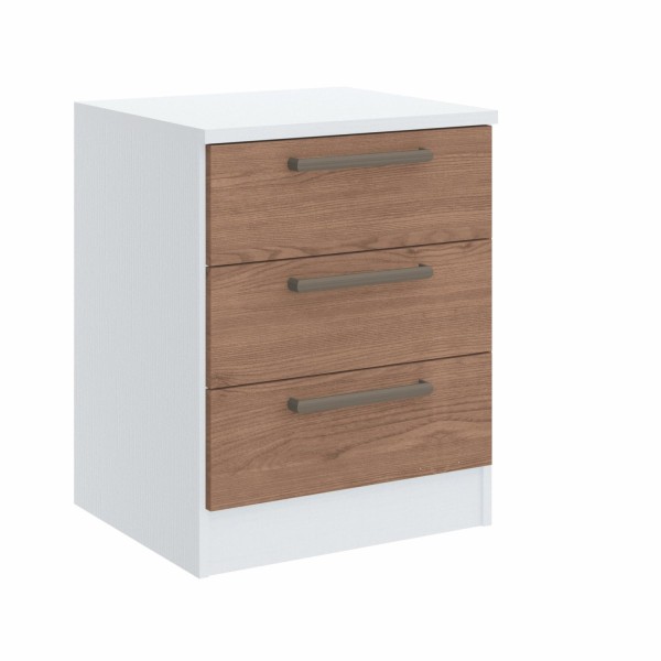 Encontraproduto.com.br - Mesa de Cabeceira Modulada 3 Gavetas Requinte+ Móveis Castro Branco Line/Macadâmia