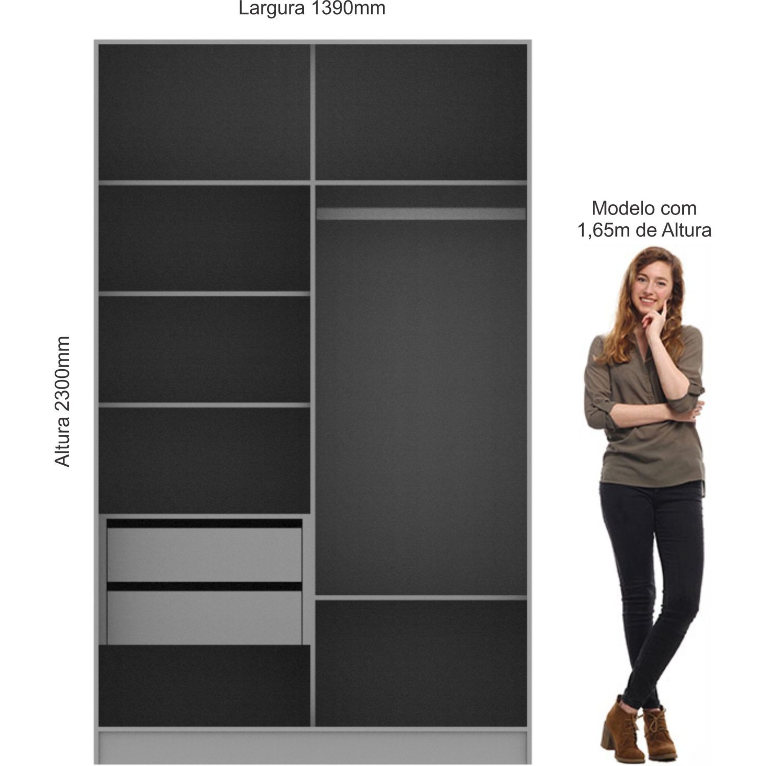 Encontraproduto.com.br - Guarda Roupa Modulado 2 Portas de Correr 2 Gavetas Requinte Duna Line/Branco Line/Branco Line