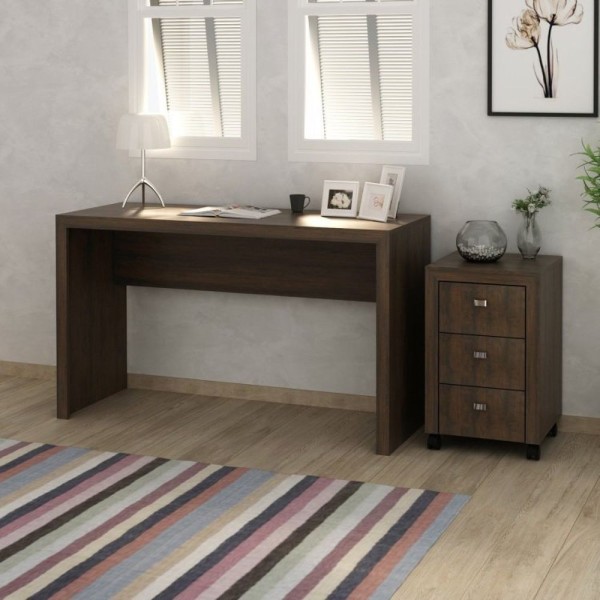 Conjunto Home Office 2 Peças Escrivaninha Com Gaveteiro 3 Gavetas Espresso Móveis Rústico