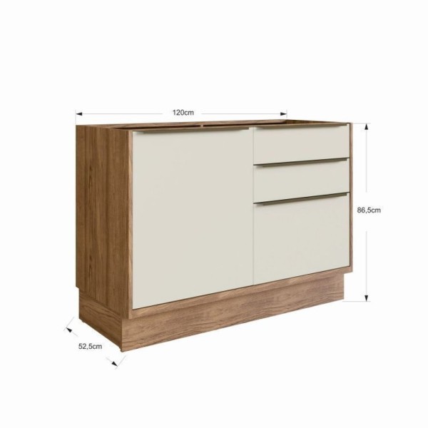 Encontraproduto.com.br - Cozinha Compacta 3 Peças 6 Portas 3 Gavetas Com Divisor De Talheres 2 Nichos Para Forno Viena Edez Louro Freijó/argila