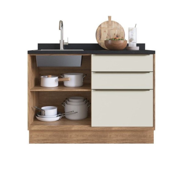 Encontraproduto.com.br - Cozinha Compacta 3 Peças 6 Portas 3 Gavetas Com Divisor De Talheres 2 Nichos Para Forno Viena Edez Louro Freijó/argila