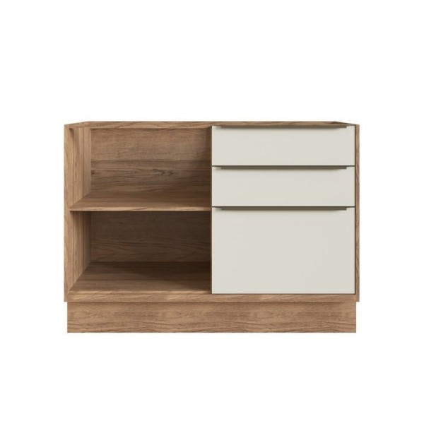 Encontraproduto.com.br - Cozinha Compacta 3 Peças 6 Portas 3 Gavetas Com Divisor De Talheres 2 Nichos Para Forno Viena Edez Louro Freijó/argila