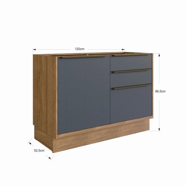 Encontraproduto.com.br - Cozinha Compacta 3 Peças 6 Portas 3 Gavetas Com Divisor De Talheres 2 Nichos Para Forno Viena Edez Louro Freijó/cinza