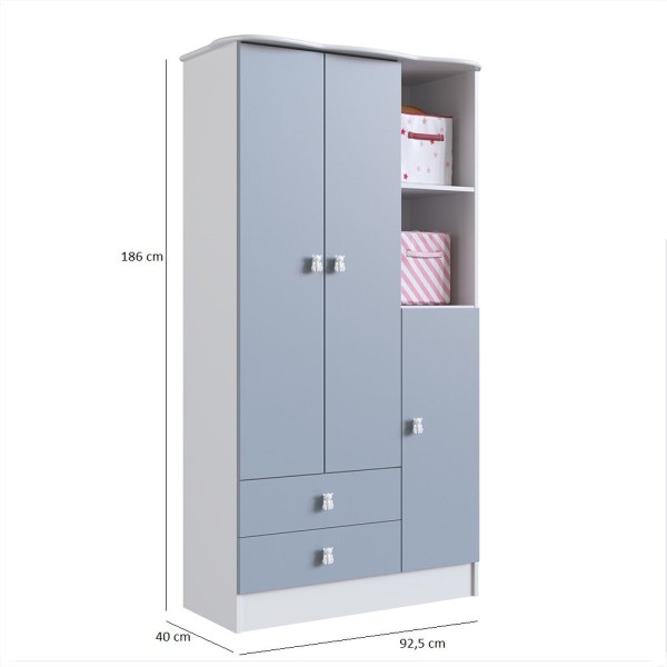 Encontraproduto.com.br - Quarto de Bebê Completo Berço com Guarda Roupa 3 Portas 2 Gavetas 2 Nichos Algodão Doce Móveis Percasa Branco/Azul