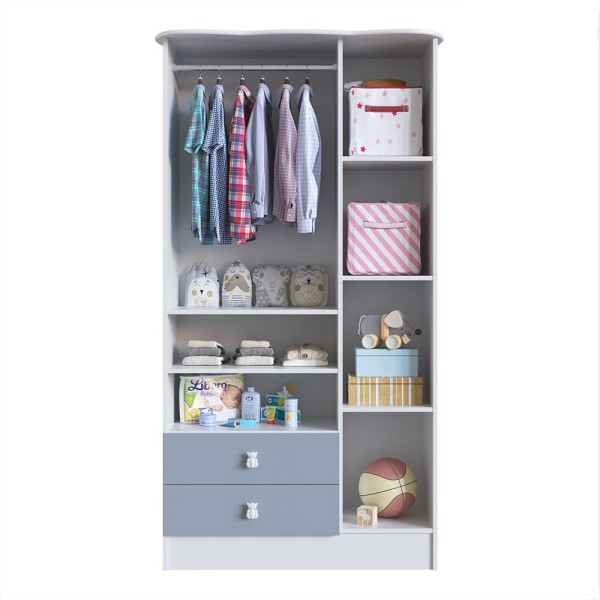 Encontraproduto.com.br - Quarto de Bebê Completo Berço com Guarda Roupa 3 Portas 2 Gavetas 2 Nichos Algodão Doce Móveis Percasa Branco/Azul
