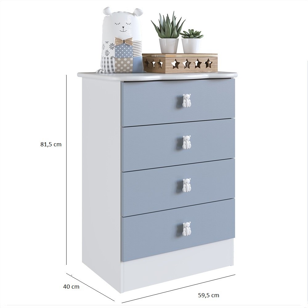 Encontraproduto.com.br - Quarto de Bebê Completo com 1 Berço 1 Cômoda 1 Guarda Roupa Arco-Íris Móveis Percasa Branco/Azul