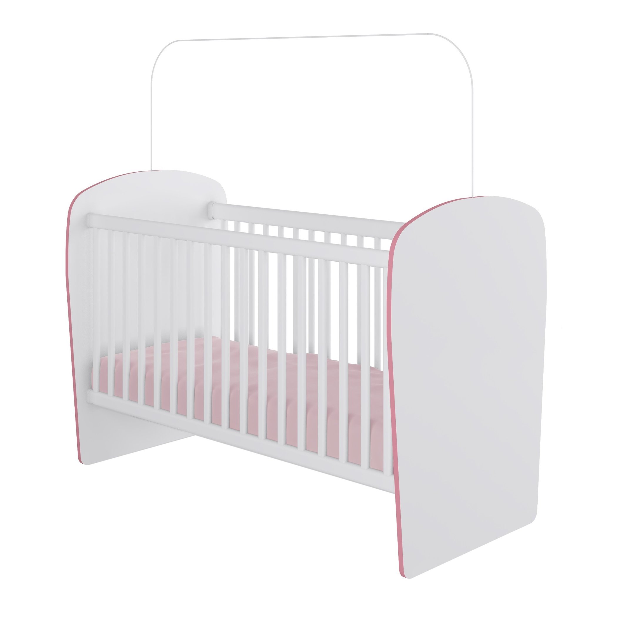Encontraproduto.com.br - Quarto de Bebê Completo com 1 Berço 1 Cômoda 1 Guarda Roupa Arco-Íris Móveis Percasa Branco/Rosa