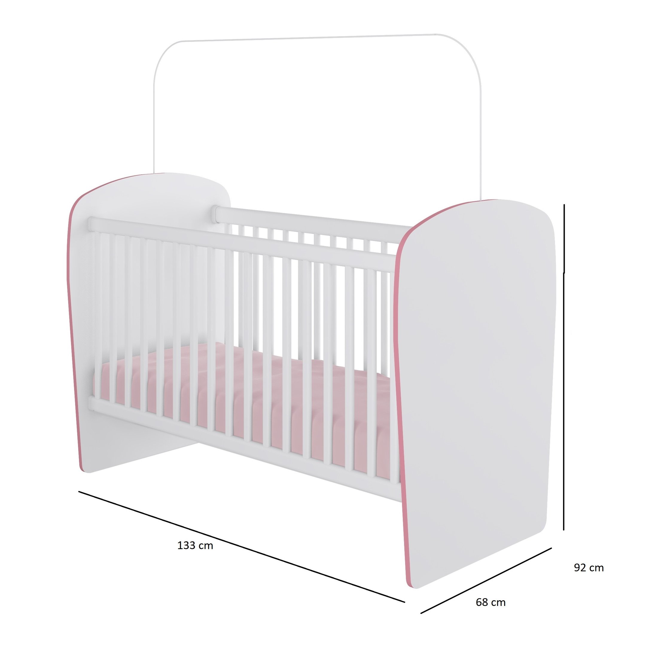 Encontraproduto.com.br - Quarto de Bebê Completo com 1 Berço 1 Cômoda 1 Guarda Roupa Arco-Íris Móveis Percasa Branco/Rosa