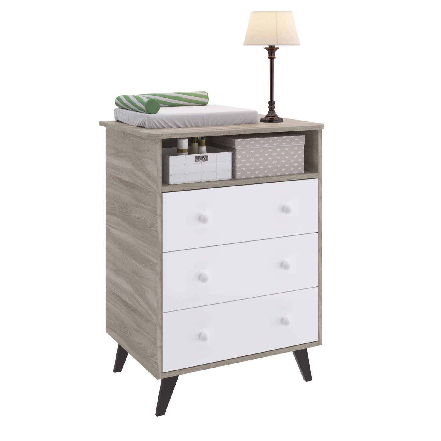 Encontraproduto.com.br - Quarto De Bebe Completo 3 Peças 1 Cômoda 1 Roupeiro 1 Berço Pipoca Móveis Percasa Fresno/branco
