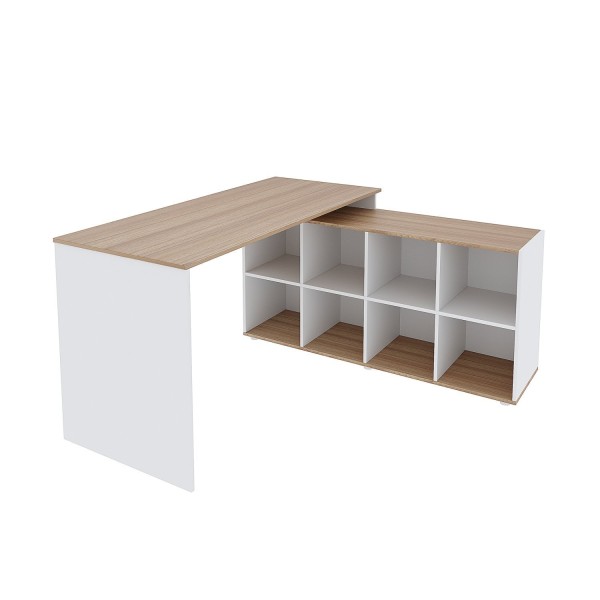 Encontraproduto.com.br - Mesa Escrivaninha Barcelona Em L Com 8 Nichos Drd Móveis Branco/amadeirado Montana/ Perfect Wood