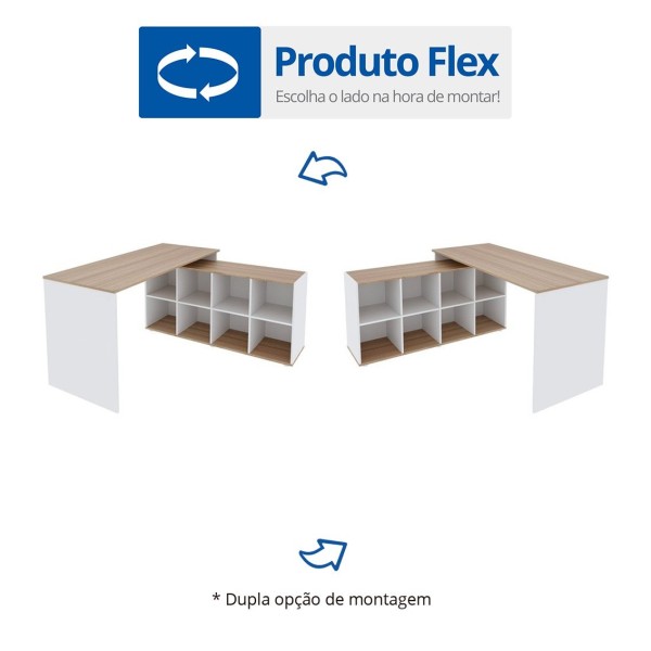 Encontraproduto.com.br - Mesa Escrivaninha Barcelona Em L Com 8 Nichos Drd Móveis Branco/amadeirado Montana/ Perfect Wood
