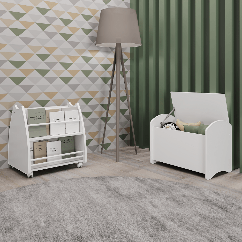 Conjunto Infantil 2 Peças 1 Baú 1 Biblioteca Porta Livros Movelbras Branco