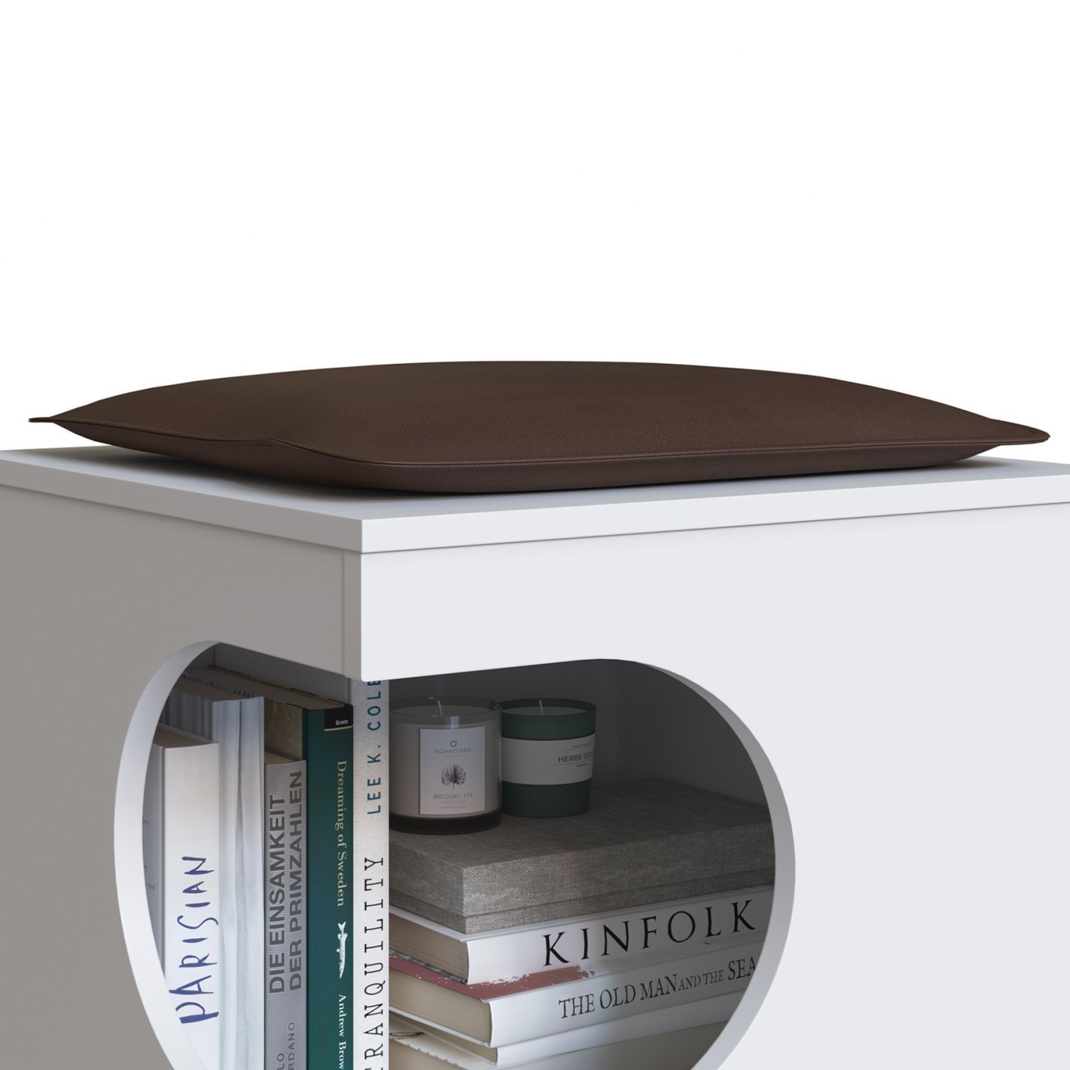 Encontraproduto.com.br - Mesa Lateral com Nicho para Pet Almofada em Corino Branco