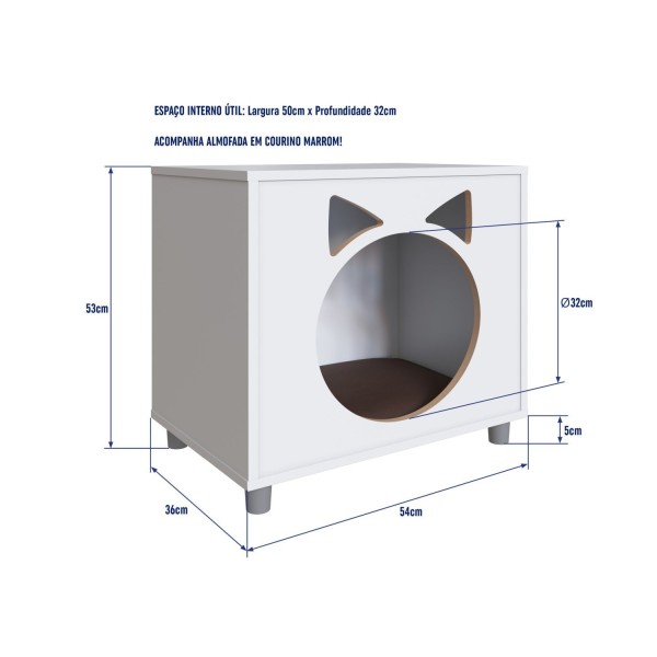 Encontraproduto.com.br - Mesa de Cabeceira com Nicho para Gatos Almofada em Corino Completa Móveis Branco