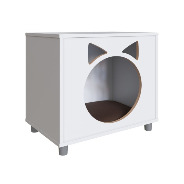 Encontraproduto.com.br - Mesa de Cabeceira com Nicho para Gatos Almofada em Corino Completa Móveis Branco