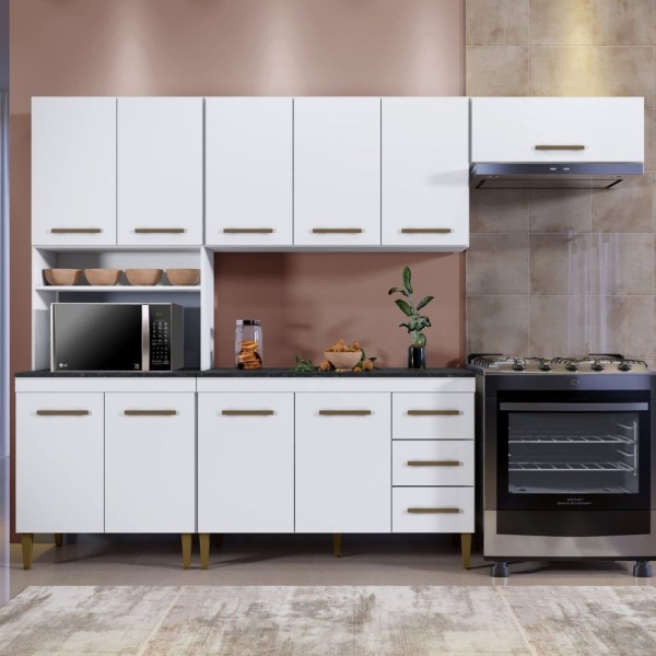 Cozinha Completa 10 Portas 3 Gavetas Atenas Kaiki Móveis Branco