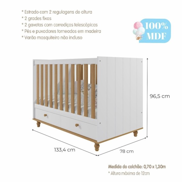 Encontraproduto.com.br - Berço com 2 Gavetas Picolé Espresso Móveis Branco/Nature