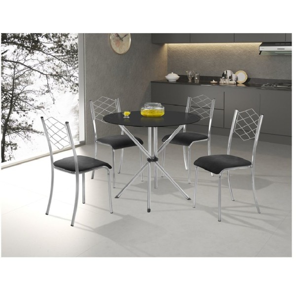 Conjunto Para Cozinha 1 Mesa Lana 90x90cm Com 4 Cadeiras Ortenia Aço Nobre Móveis Cromado/preto