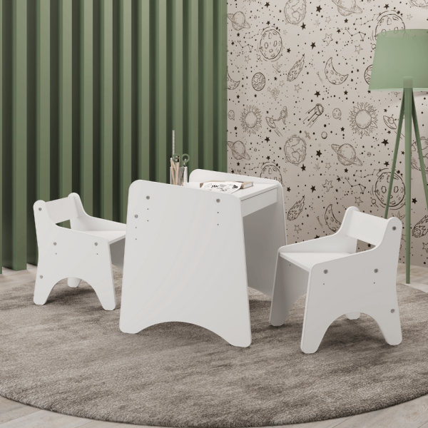 Conjunto Infantil 3 Peças 1 Mesa 2 Cadeiras com Regulagem Movelbras Branco
