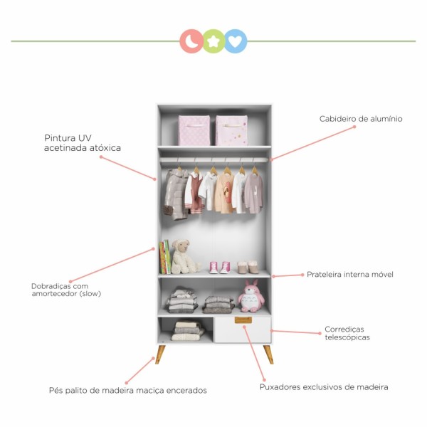 Encontraproduto.com.br - Quarto De Bebê Completo 3 Peças Caring Serpil Baby Branco/carvalho