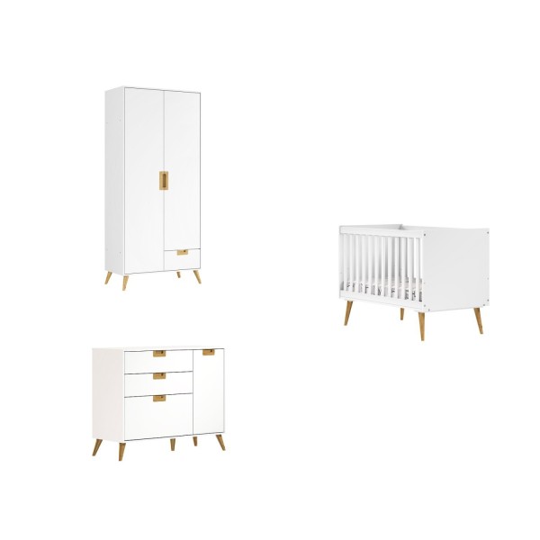 Encontraproduto.com.br - Quarto De Bebê Completo 3 Peças Caring Serpil Baby Branco/carvalho