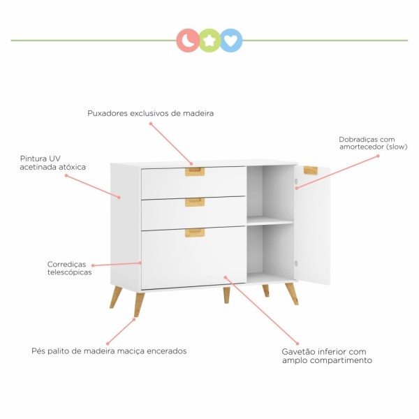 Encontraproduto.com.br - Quarto De Bebê Completo 3 Peças Caring Serpil Baby Branco/carvalho