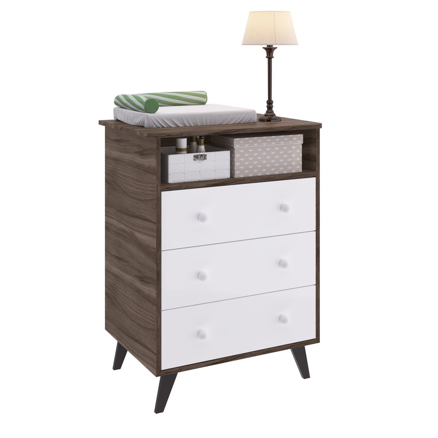 Encontraproduto.com.br - Quarto de Bebê Completo Guarda Roupa 2 Portas 2 Gavetas com Cômoda 3 Gavetas 1 Nicho Nuvem Móveis Percasa Carvalho/Branco