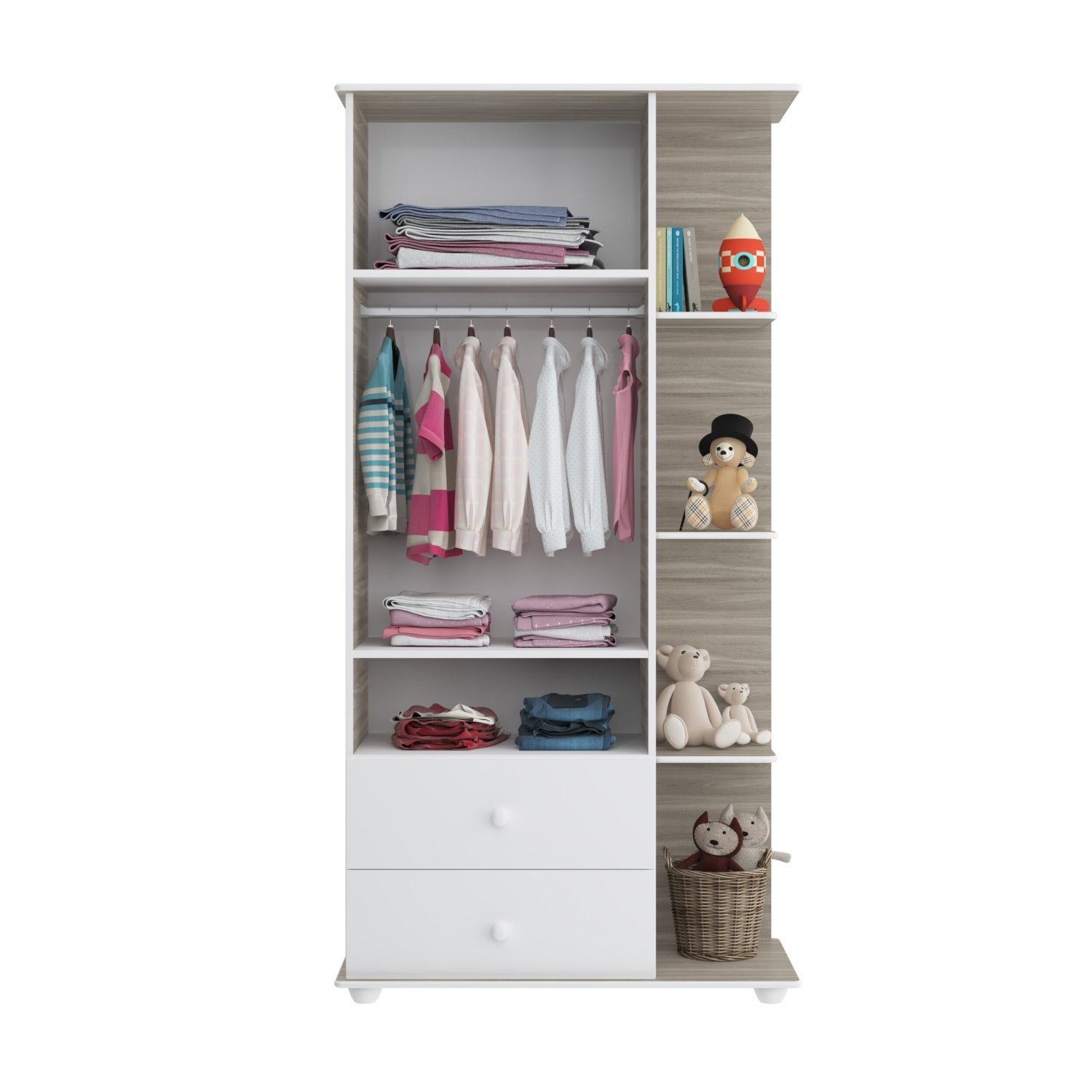 Encontraproduto.com.br - Quarto de Bebê Completo com 1 Berço Cama 1 Roupeiro 1 Cômoda Sol Móveis Percasa Fresno/Branco