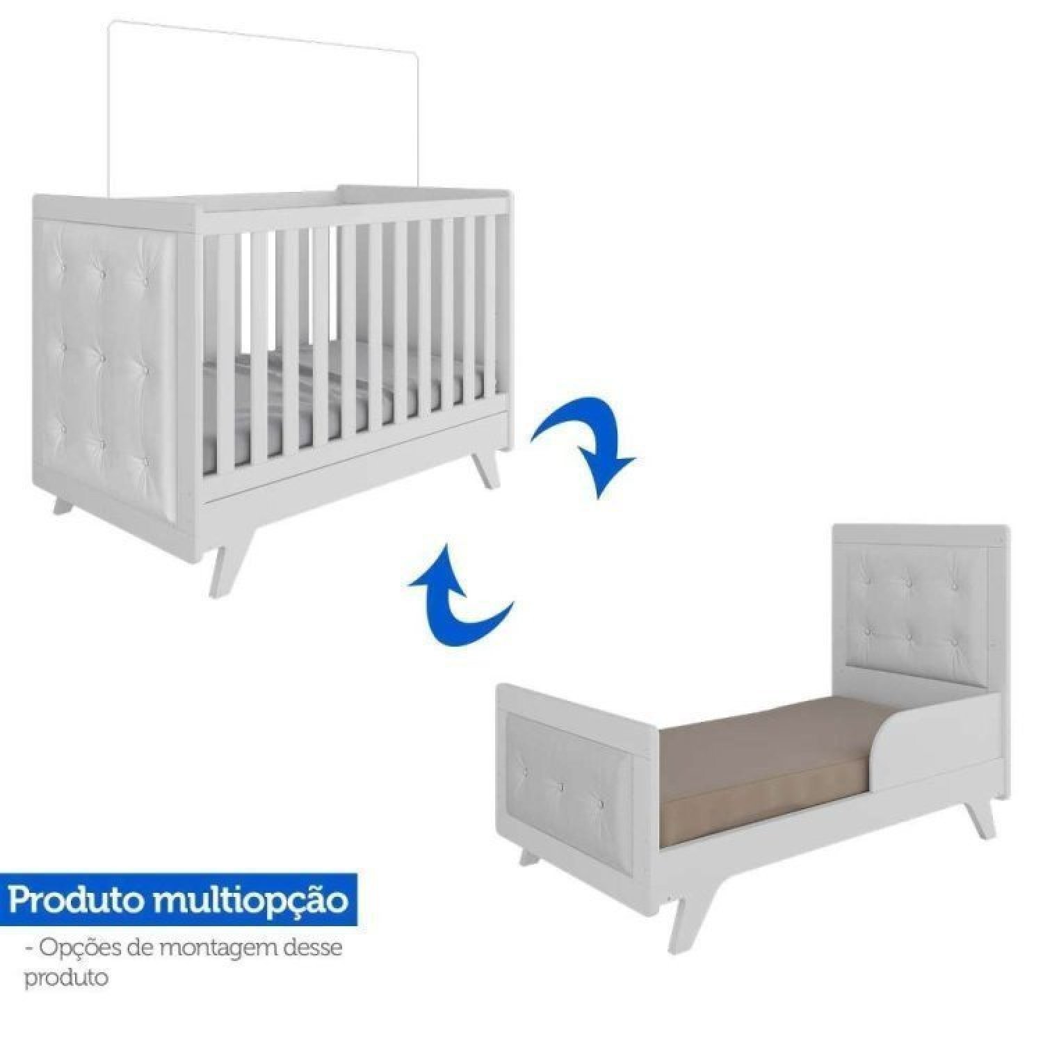 Encontraproduto.com.br - Quarto de Bebê com Guarda Roupa e Berço com Capitonê Retrô Jolie Branco/Brilho