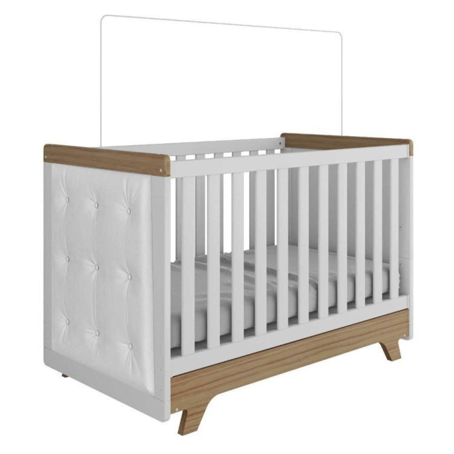 Encontraproduto.com.br - Quarto de Bebê com Cômoda 1 Porta 4 Gavetas e Berço com Capitonê Retrô Jolie Branco Brilho/Carvalho