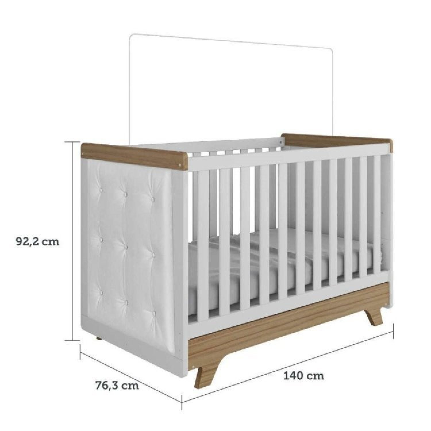 Encontraproduto.com.br - Quarto de Bebê com Cômoda 1 Porta 4 Gavetas e Berço com Capitonê Retrô Jolie Branco Brilho/Carvalho