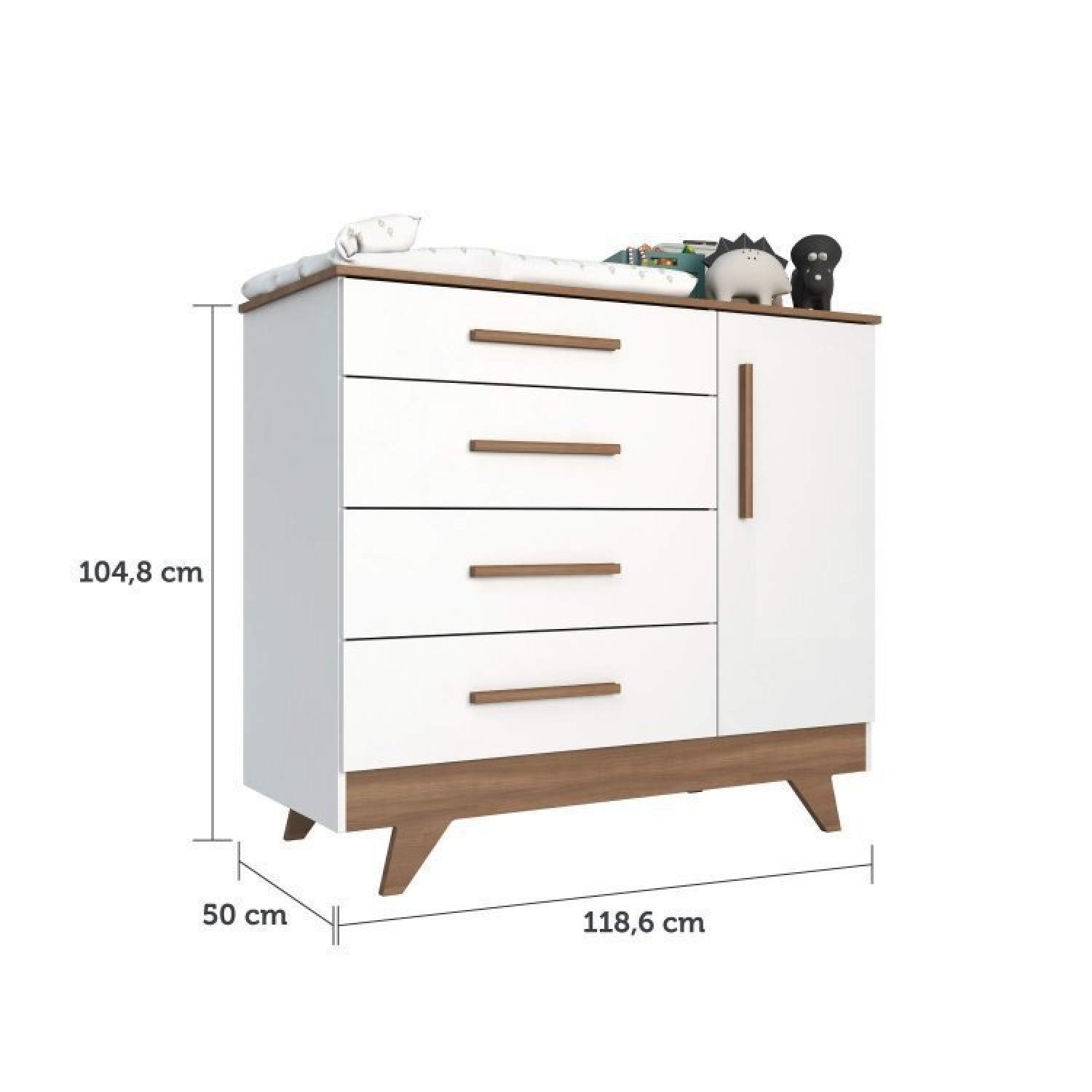 Encontraproduto.com.br - Quarto de Bebê com Cômoda e Berço com Capitonê Retrô Jolie Branco Brilho/Carvalho